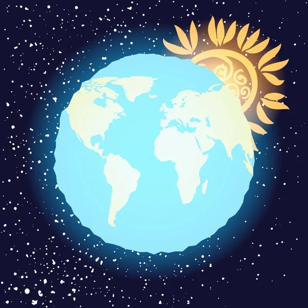 基督徒七天的创作理念 太阳和月亮 圣经创作故事 地球插图卡通与太阳和星星背后的黑暗空间 — 图库矢量图片