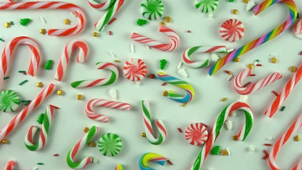 Christmas sweet caramel candy canes close up, traditional lollip — Stock Photo, Image