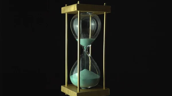 Hourglass clock time concept. Old vintage gold metal frame green — Stock Photo, Image