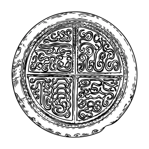 Projeto do ornamento do círculo para o teste padrão, esculpido isolado no bac branco — Vetor de Stock
