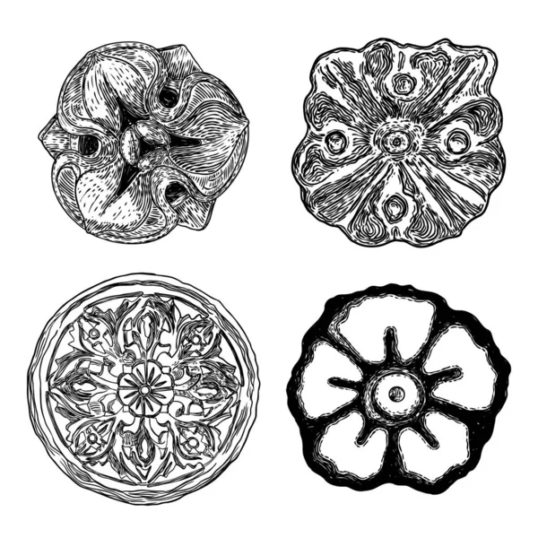 一套巴洛克古埃及风格的花卉圆形设计伊莱姆 — 图库矢量图片