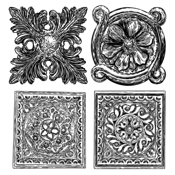 Set of beautiful hand drawn baroque elements or vintage patch fo — Stock Vector