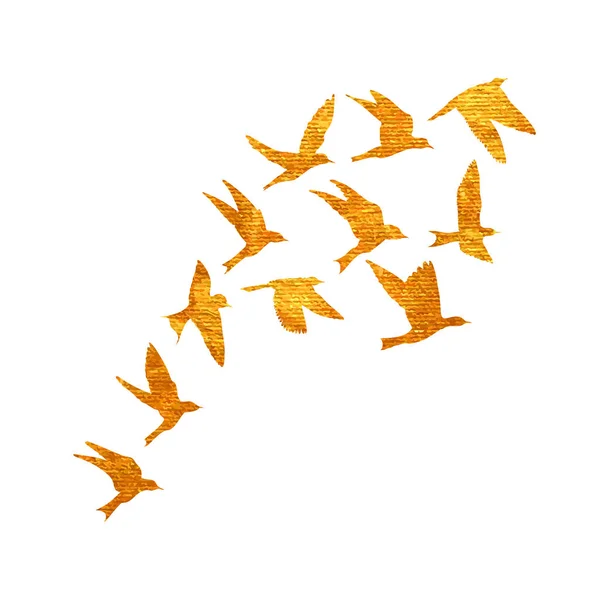 Silhouette of gold flying birds on white background. Inspiration — ストックベクタ