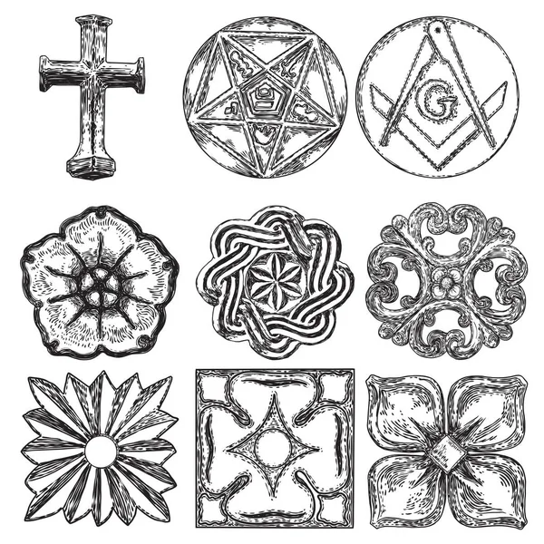 Serie di ornamento di cerchio decorativo di fiori scolpiti. Celti rotondi — Vettoriale Stock