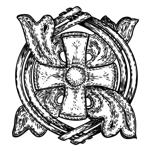 Circular decorative Christian religion cross design. Religious c — Stock Vector