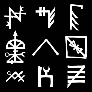 Oc ile eski el yazması teması üzerinde simya sembolleri kümesi