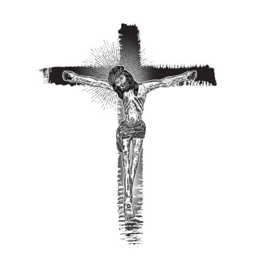 İsa'nın üzerinde çapraz mürekkep fırça ile boyalı. Tanrı'nın oğlu İsa Mesih f