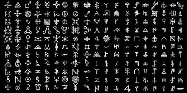 Grand ensemble d'éléments de conception de symbole ésotérique. Écriture imaginaire — Image vectorielle