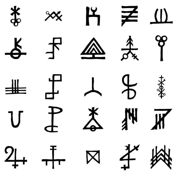 Set of alchemical symbols isolated on white background. Hand dra