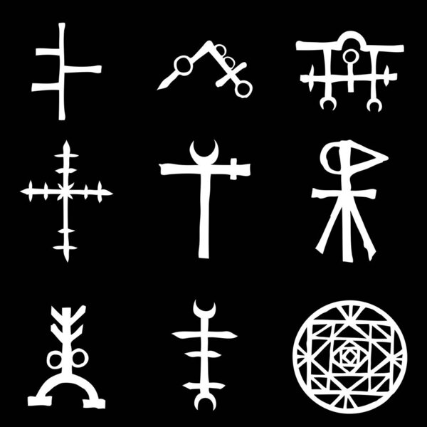 Set with mystic and occult symbols. Hand drawn and written alpha