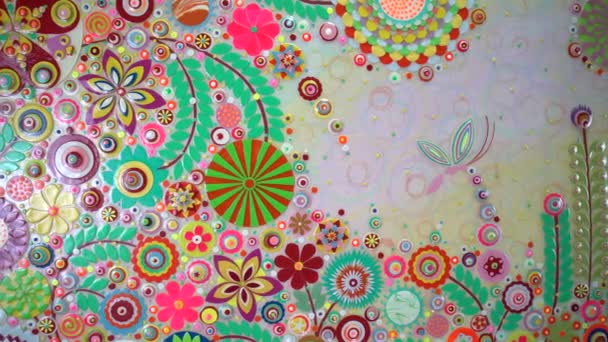 Frühling Hintergrund mit Blumen blühen. abstrakter Hintergrund von Blumen. Nahaufnahme. Acrylmalerei auf Leinwand, 3D, dreidimensional geprägt und geschnitzt. Moderne Kunst, zeitgenössische Kunst. — Stockvideo