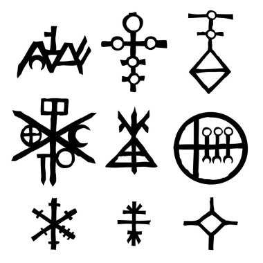 Simgeler ve semboller harfler sihirli konulu ilham kümesi 