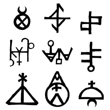 Sihirli yazıttan esinlenilmiş bir dizi sembol ve harf