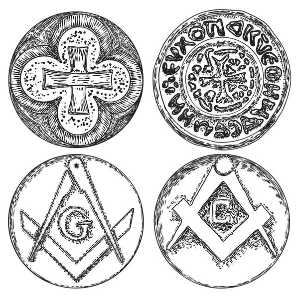 Set di simboli decorativi. Circolare decorativo religio cristiano — Vettoriale Stock