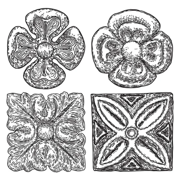 Conjunto de flores cuadradas y circulares, pergamino vintage barroco Victori — Vector de stock