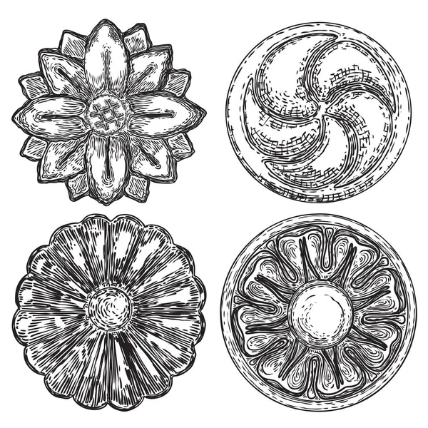 Conjunto de adorno floral circular vintage elegante en estilo clásico — Archivo Imágenes Vectoriales