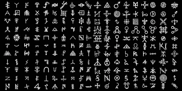 Large set of alchemical symbols isolated on white background. Ha — Stock Vector