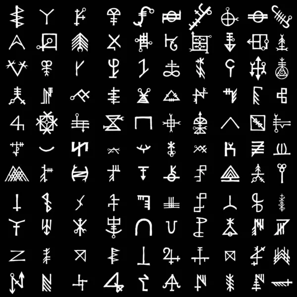 关于神秘主题的一组深奥的符号和字母表 — 图库矢量图片