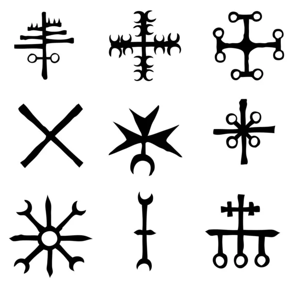 Futhark Norse Island i zestaw symboli wikingów. Wymyślona magia lett — Wektor stockowy