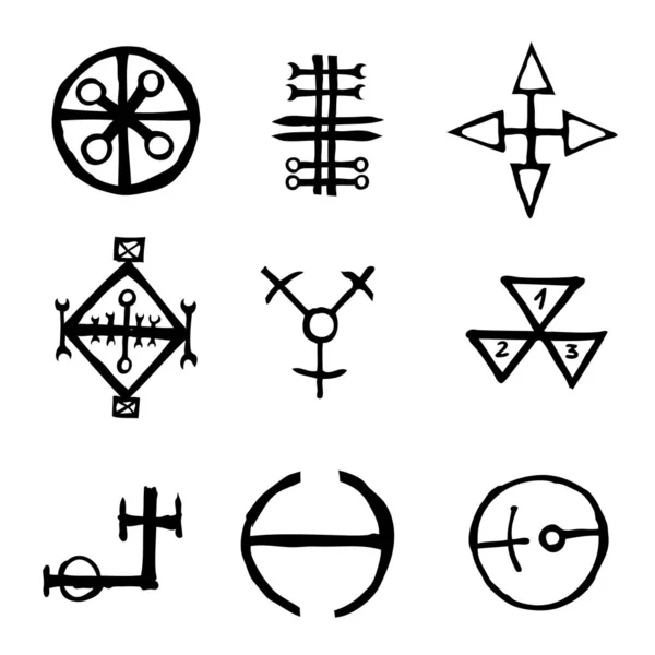 Conjunto de iconos y símbolos de letras inspiradas en el tema de la magia — Vector de stock