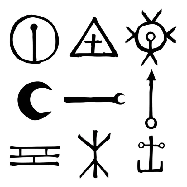 Set de runas escandinavas nórdicas antiguas versión imaginaria. Alp rúnica — Archivo Imágenes Vectoriales