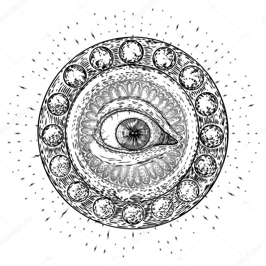 All seeing eye symbol element variation. Alchemy, religion, spir