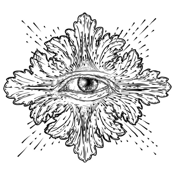 Усі бачать око або око Провидіння на декоративному фоновому мішечку — стоковий вектор