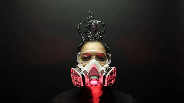 Coronavirus Pathogen Outbreak Pandemic Biohazard Concept Femme Lourd Masque Air — Photo
