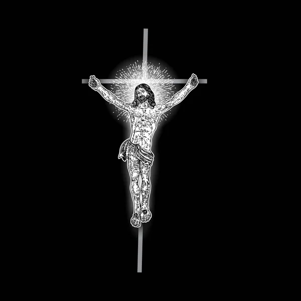 그리스도의 십자가에 성자의 상징인 헤일로 레이와 문신은 배경에 주형을 참조하 — 스톡 벡터