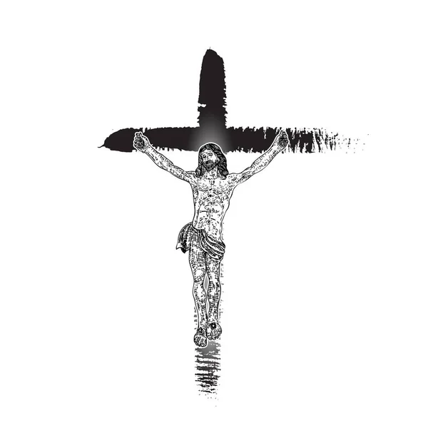 Jésus Croix Peint Pinceau Encre Fils Dieu Jésus Christ Golgotha — Image vectorielle