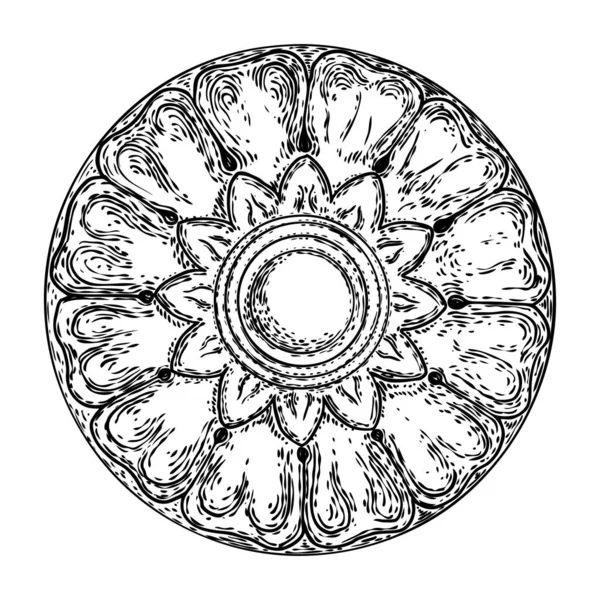 Vintage Handgezeichnete Barocke Viktorianische Runde Blume Blüte Tätowierung Floralen Kopfschmuck — Stockvektor