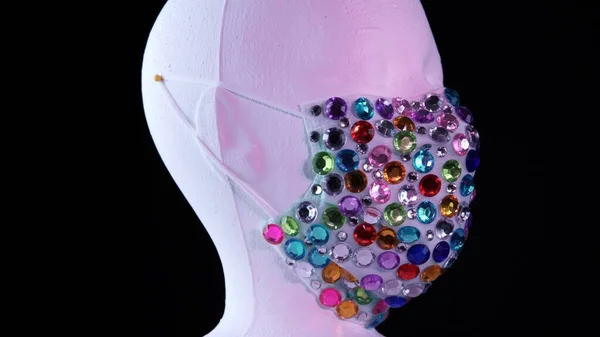 Woman Mannequin Wearing Medical Fashionably Luxury Gemstone Face Mask Protection — Stock Photo, Image