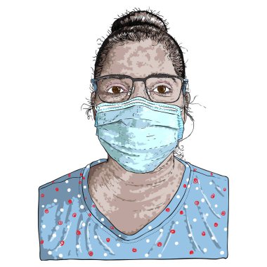 COVID-19 Coronavirus salgını sırasında hastanede çok çalıştıktan sonra maske takan yorgun ve yorgun hemşirenin portresi. Temel sağlık çalışanları kahramandır.. 