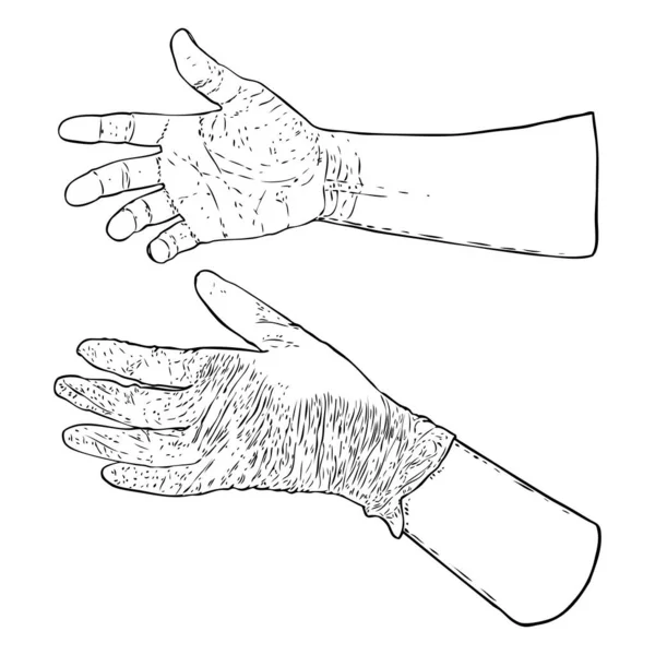 Mains Portant Des Gants Bleus Jetables Protecteurs Gants Médicaux Latex — Image vectorielle