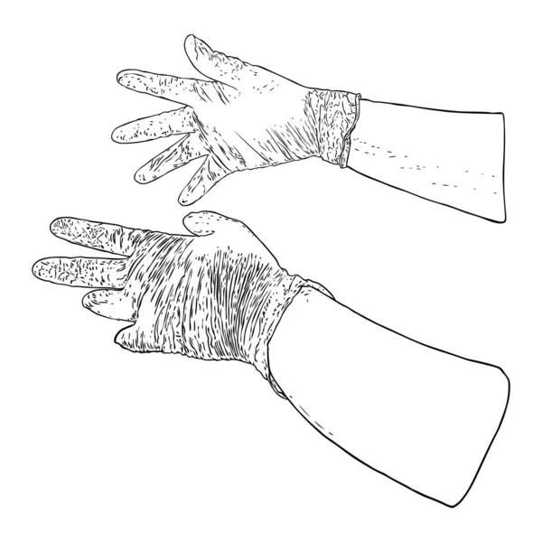 手戴防护的一次性蓝色手套 医用乳胶手套 用于防护Covid 19和头孢病毒 为预防细菌和细菌而采取的医疗保护措施 — 图库矢量图片