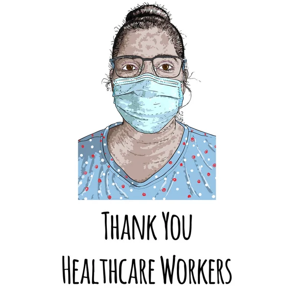 Gracias Trabajadores Salud Ilustración Dibujo Servicios Esenciales Trabajo Duro Los — Archivo Imágenes Vectoriales