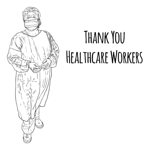 Дякую Працівники Охорони Здоров Ілюструють Малюнок Важкі Робочі Істотні Послуги — стоковий вектор