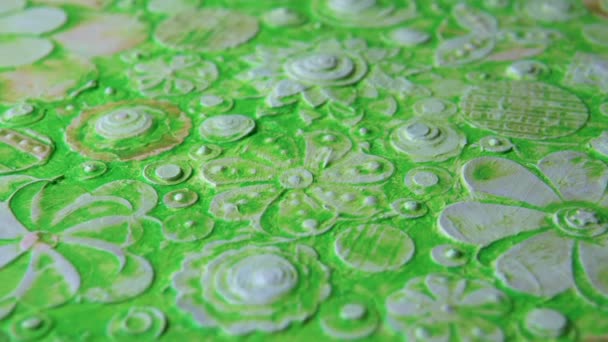 Acrylic flowers growing, abstract surface of botanical background , die cutting craft, banner or bill board composition made of paint layers, quilling painting. 3d embossing and carving. — Stock Video