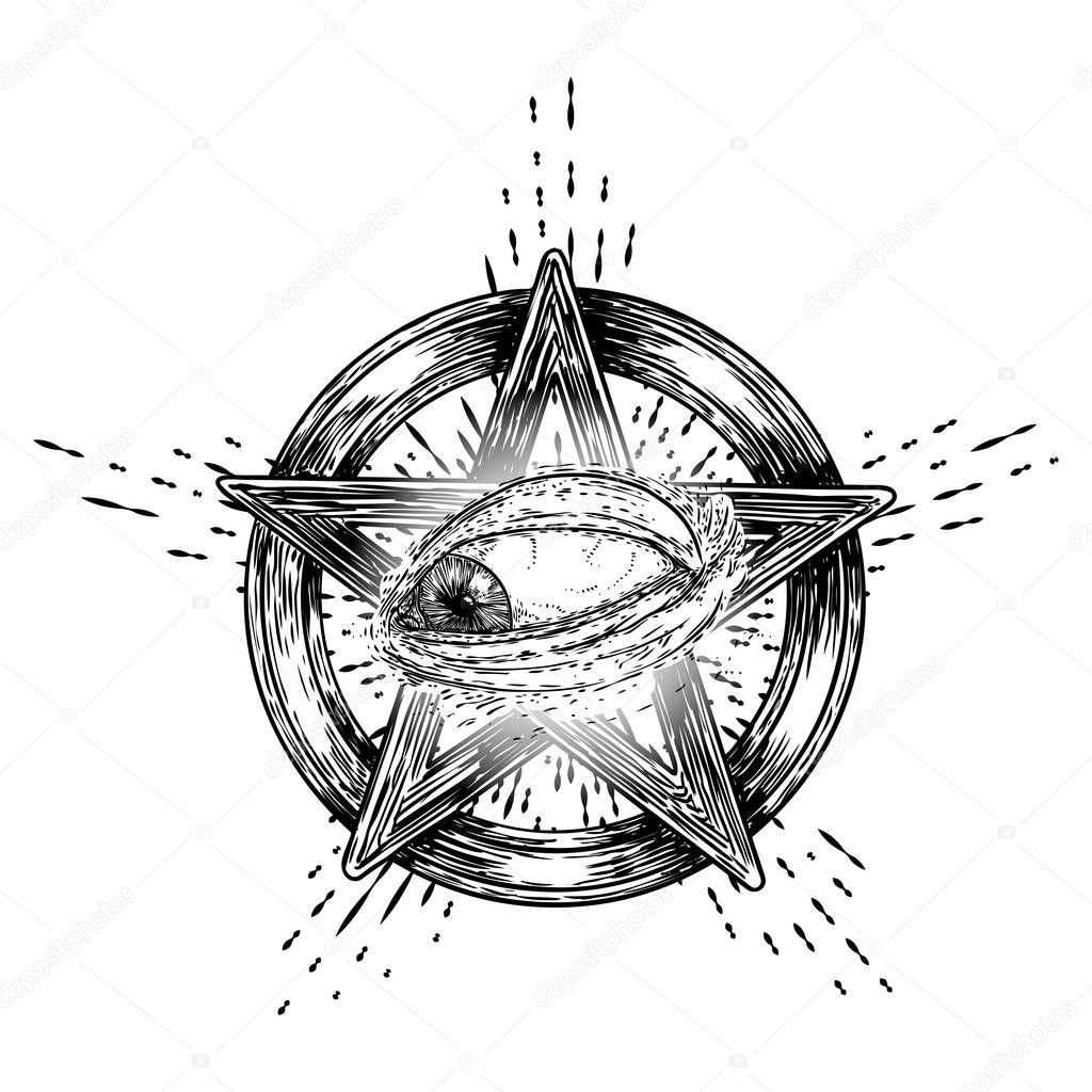 Various drawing of the all seeing eye in different direction and emotion. The symbol of the Masons as an option design element. Human vision. Vector.