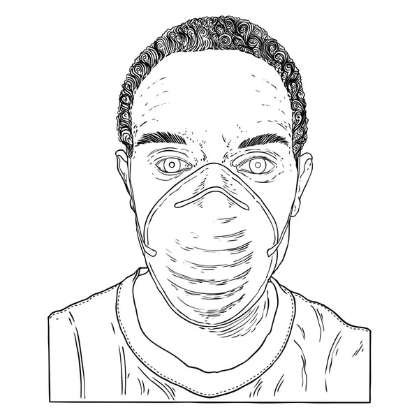 コロナウイルスCovid 19疾患を防ぐために保護マスクと医療用マスクを身に着けている男 新しいノーマルコンセプトイラスト 感染予防のための顔マスクの人物肖像画 ベクトル — ストックベクタ