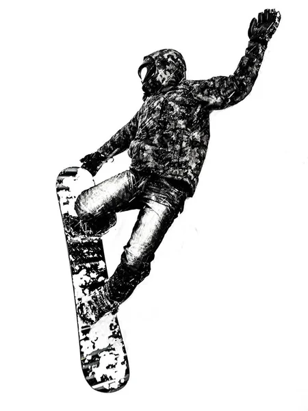 Snowboarder ação com neve em pó — Fotografia de Stock