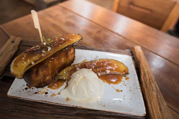 Banana honey toast dessert — Stock Photo, Image