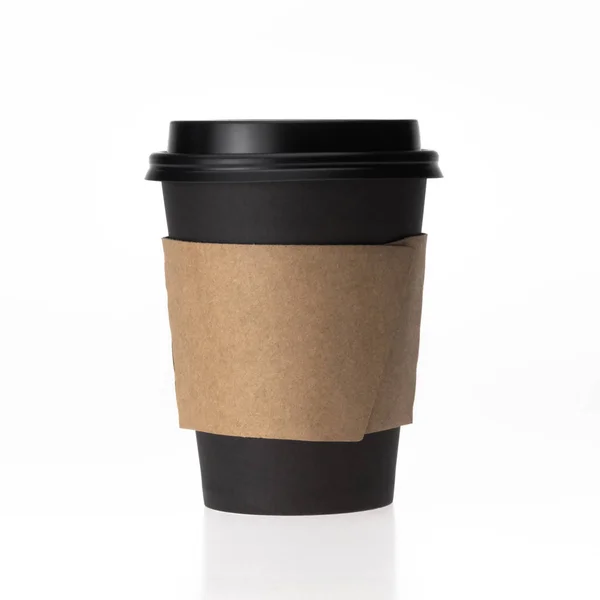 白い背景の分離された黒い紙のコーヒー カップ — ストック写真