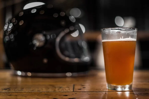 Drink dont ride , glass of beer and helmet — Stock Photo, Image