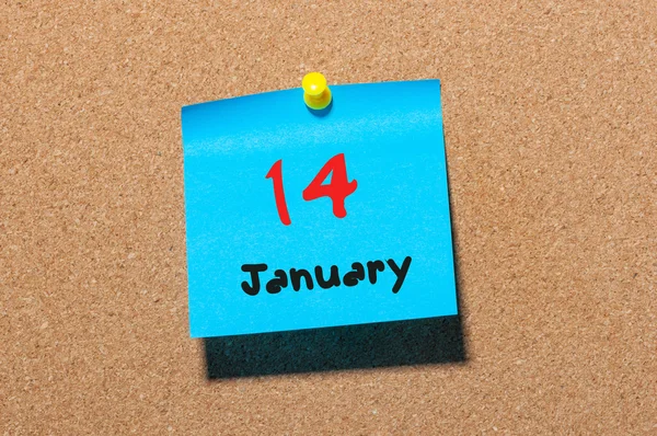 14. ledna. Den 14 měsíců, kalendář na vývěsce v korku. Zimní čas. Prázdné místo pro text — Stock fotografie