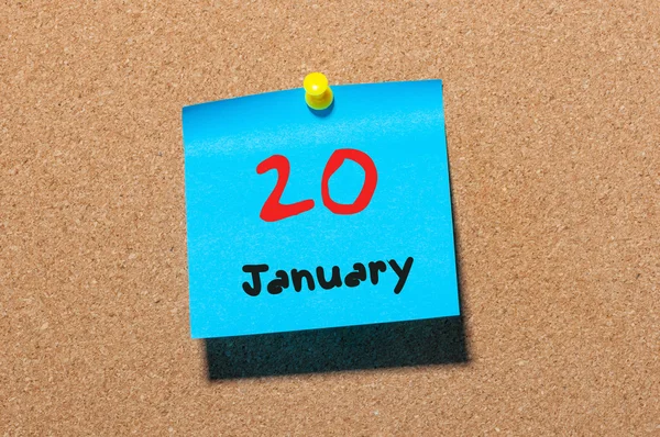 Le 20 janvier. Jour 20 du mois, Calendrier sur le tableau d'affichage en liège. Heure d'hiver. Espace vide pour le texte — Photo