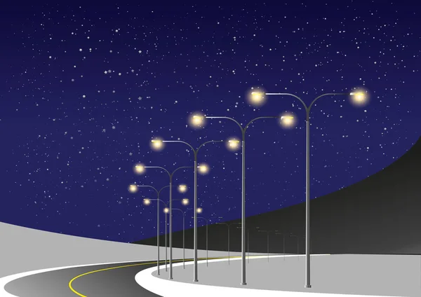 Gece yol tarafından elektrik ışık direkleri yaktı sarma