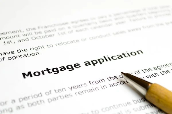 Mortgage Application Wooden Pen — 스톡 사진