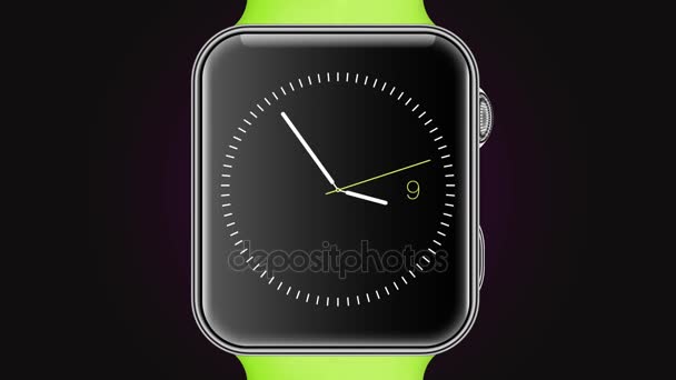 Animerade smartwatch spinning genom 12 timmar i en tid som förflutit och visa meddelandet från boss med säga tidsfristen — Stockvideo