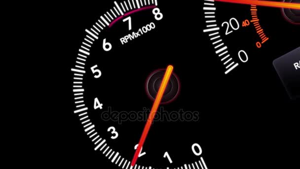 Speedometer and Tachometer as vehicle accelerates on black background — Stock Video